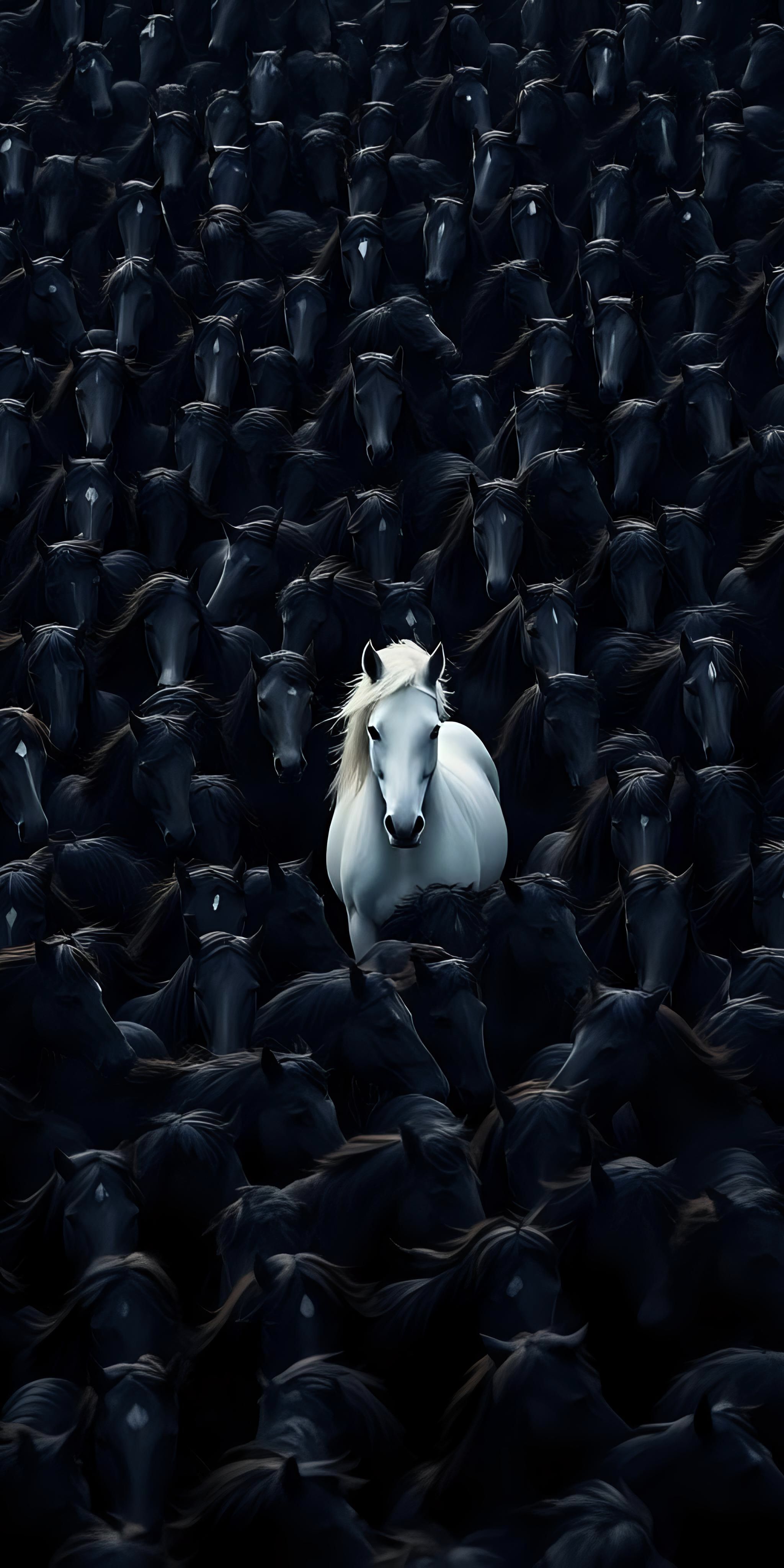 White Horse Among Black Horses Wallpaper