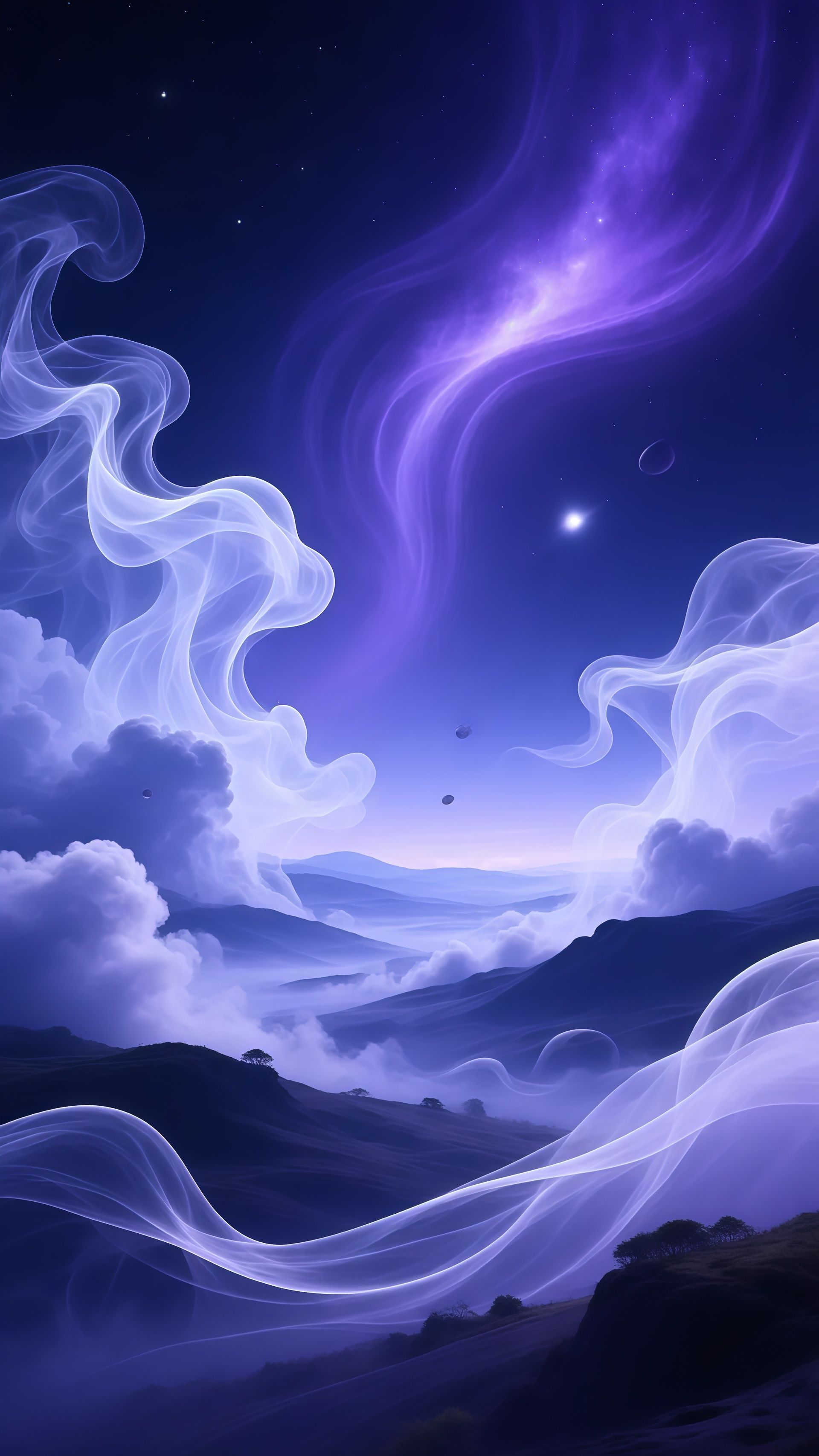 Fantasy Landscape Purple Nebula Ethereal Cloud Wallpaper