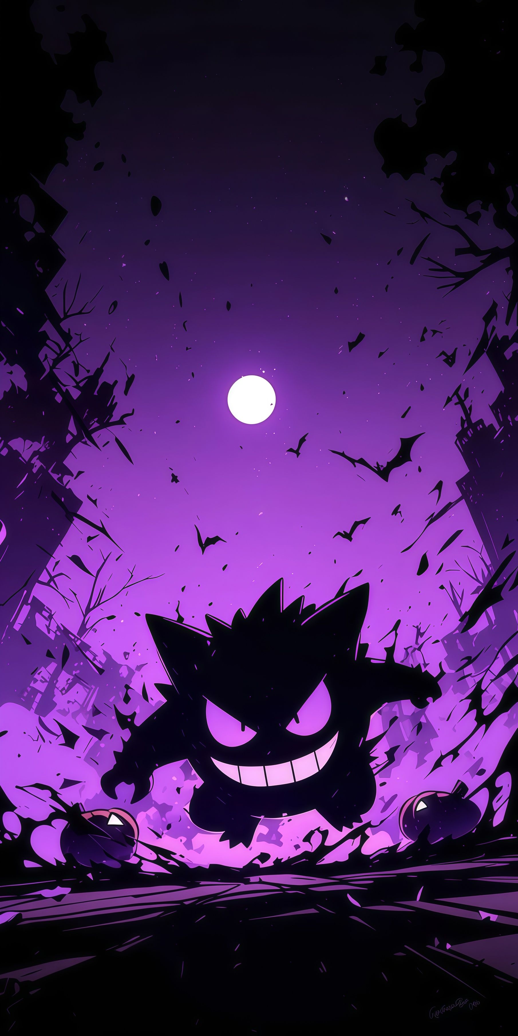 Halloween Gengar Purple Haunted City Wallpaper