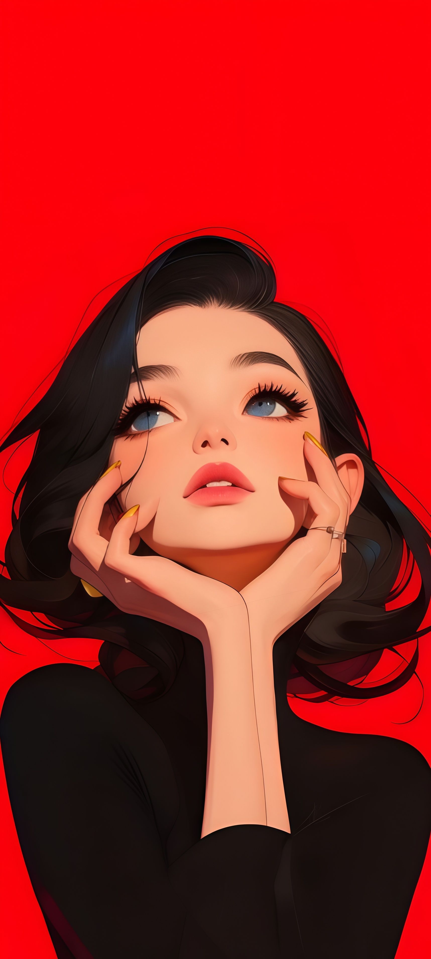 Stylish Anime Girl Portrait Red Background Wallpaper