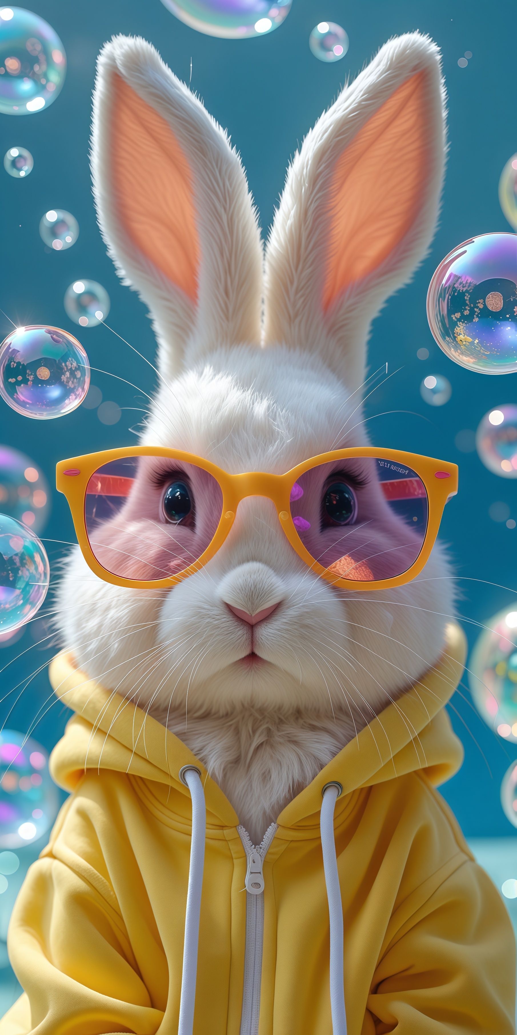 Adorable Bunny in Yellow Hoodie and Sunglasses Wallpaper