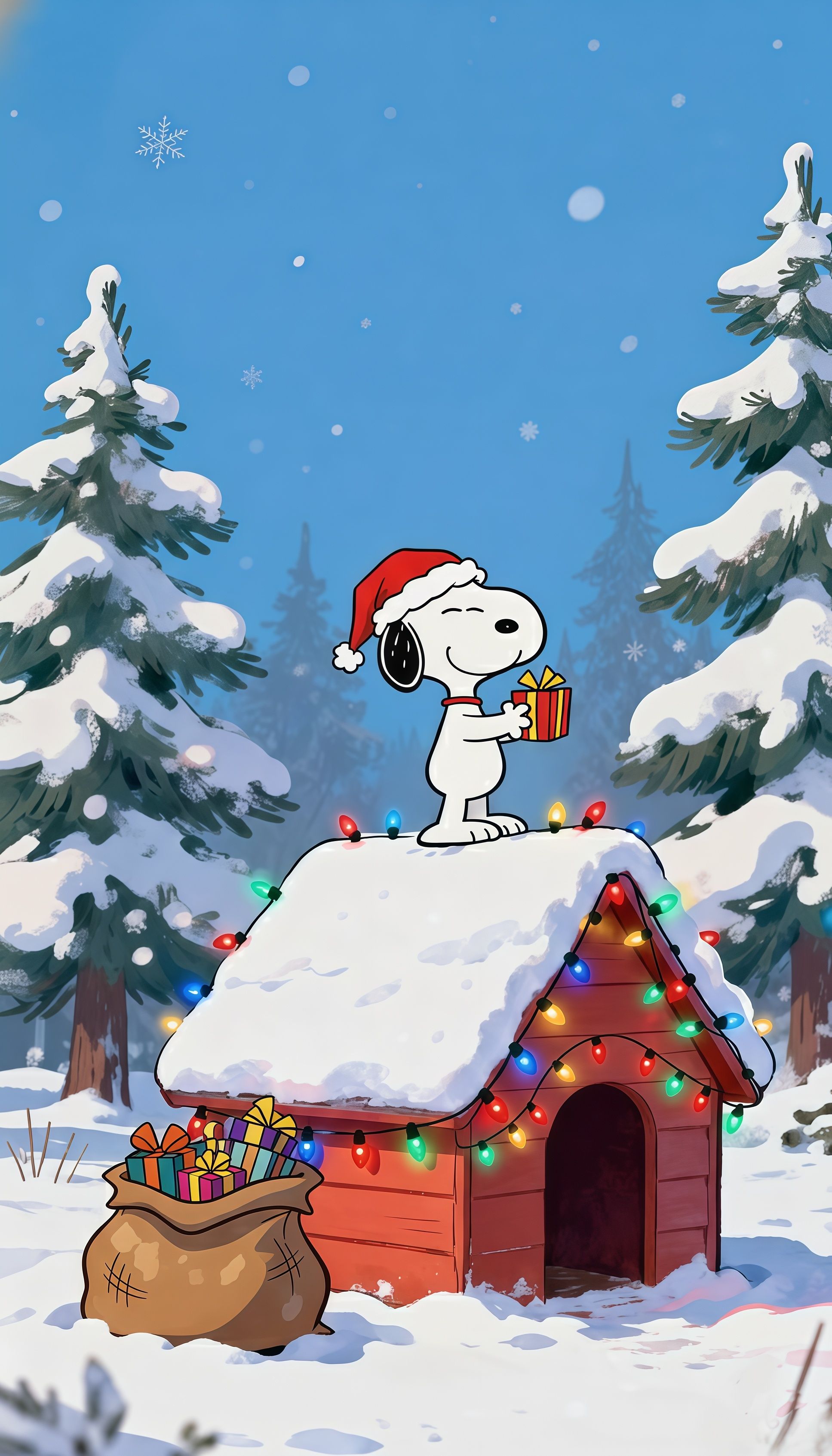 Snoopy and Woodstock Decorating Christmas Tree Wallpaper