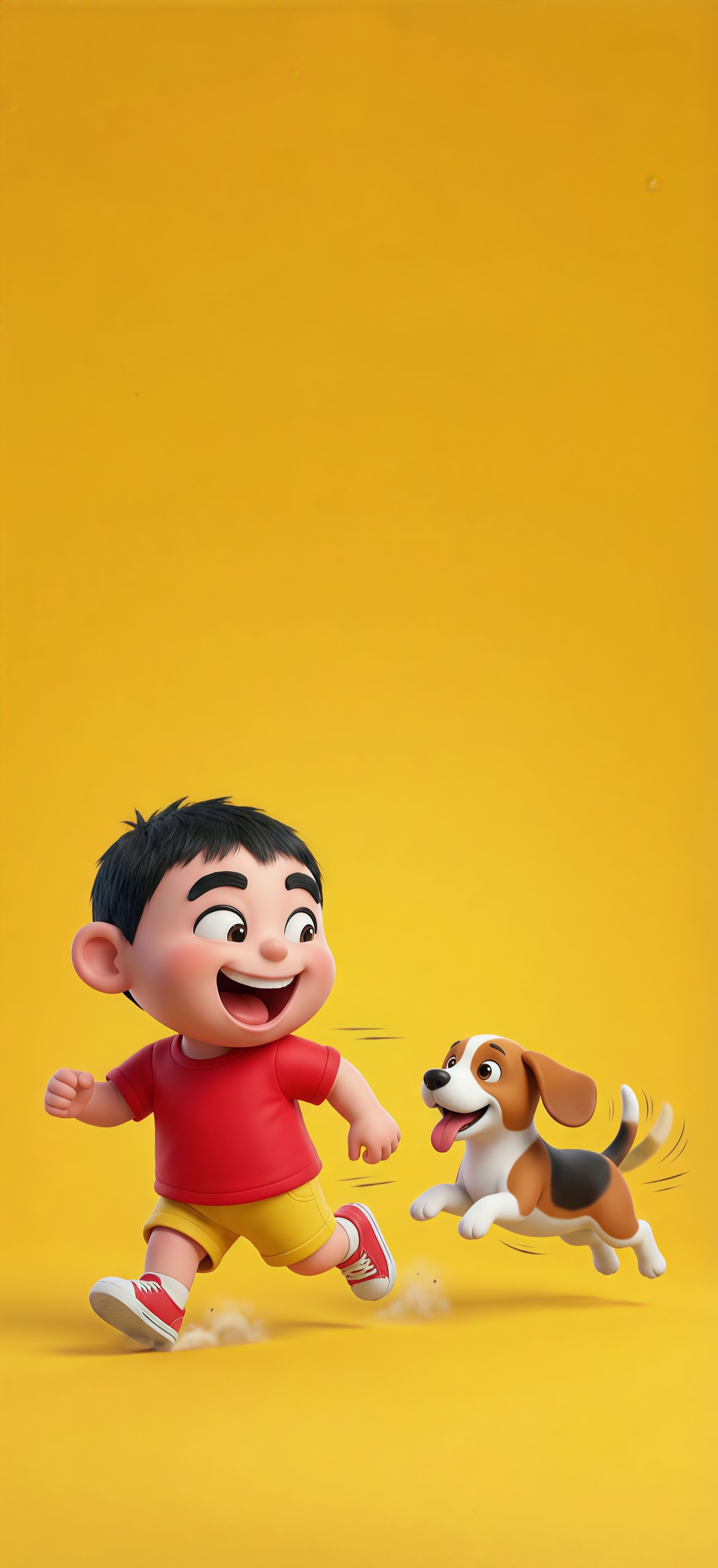 3D Boy and Dog Running Wallpaper