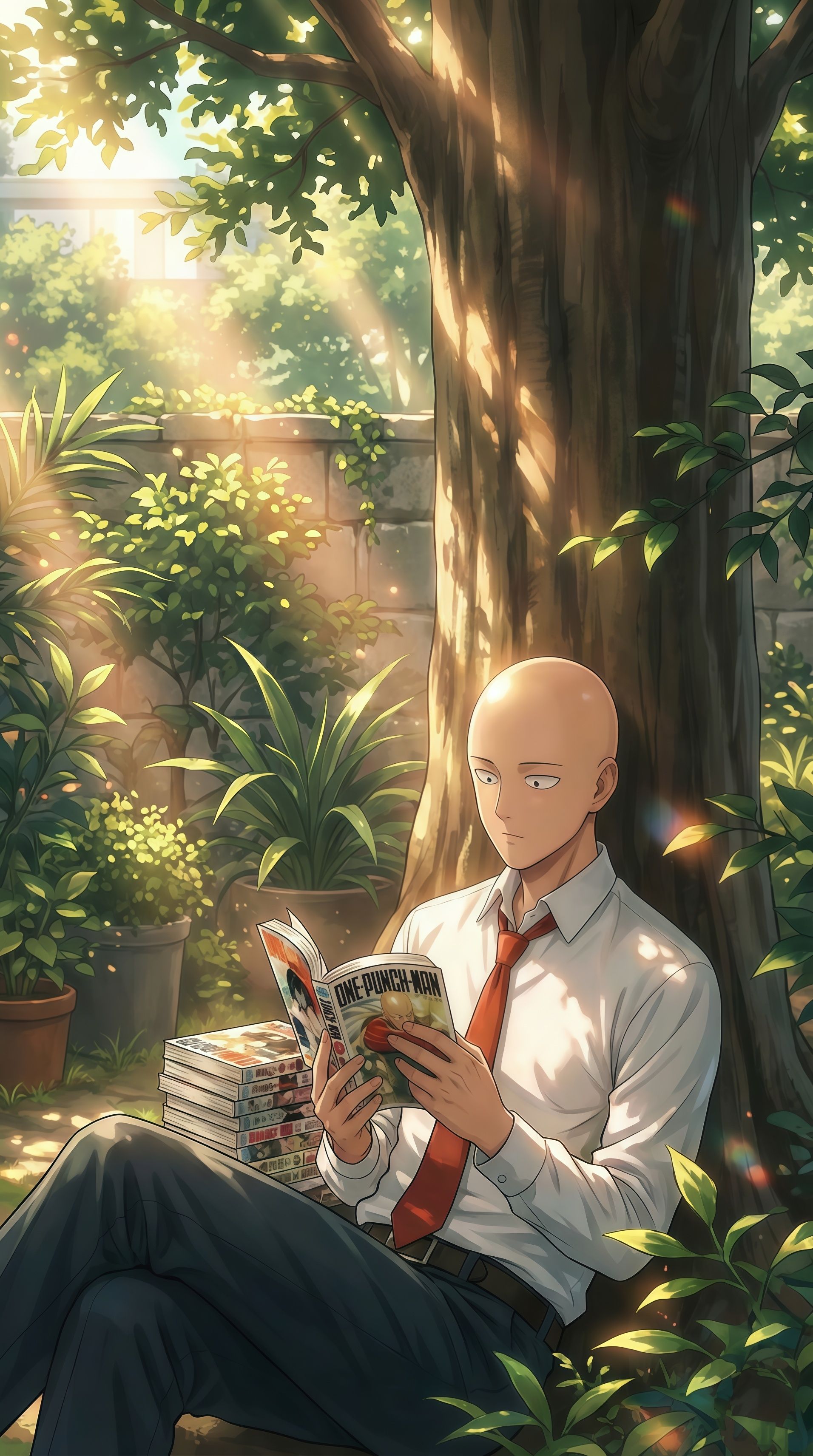 Saitama Reading Manga Wallpaper