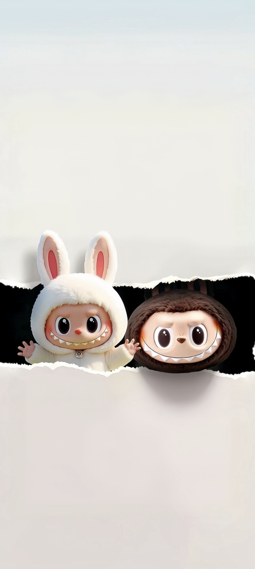Playful Labubu Peeking Through Torn Paper Wallpaper