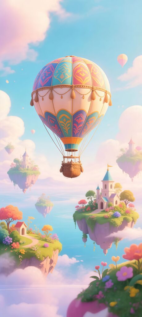 Fantasy Hot Air Balloon Floating Islands Wallpaper
