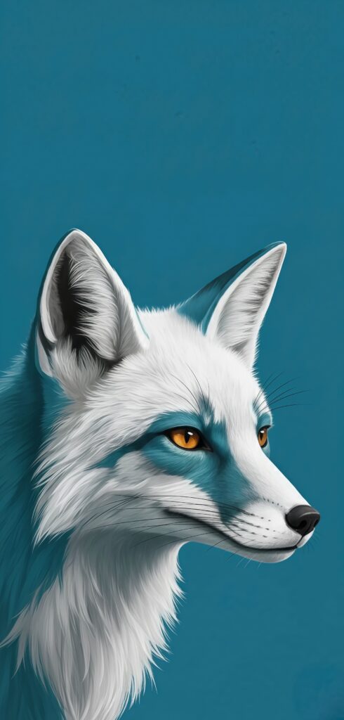 Arctic Fox with Orange Eyes and Blue Accents Wallpaper