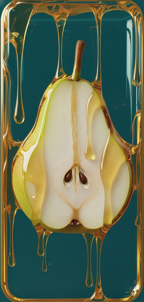 Crisp Pear Slice and Golden Honey Drip Wallpaper