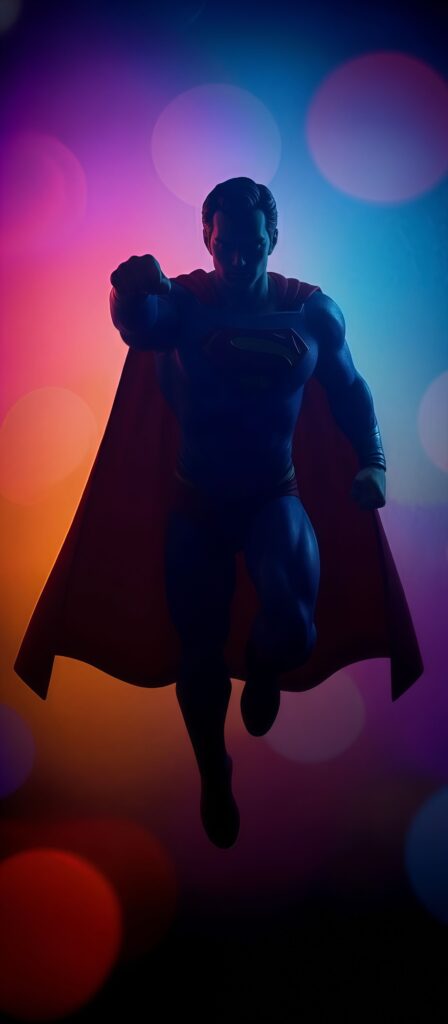 Superman Flying Pose Silhouette Neon Light Wallpaper